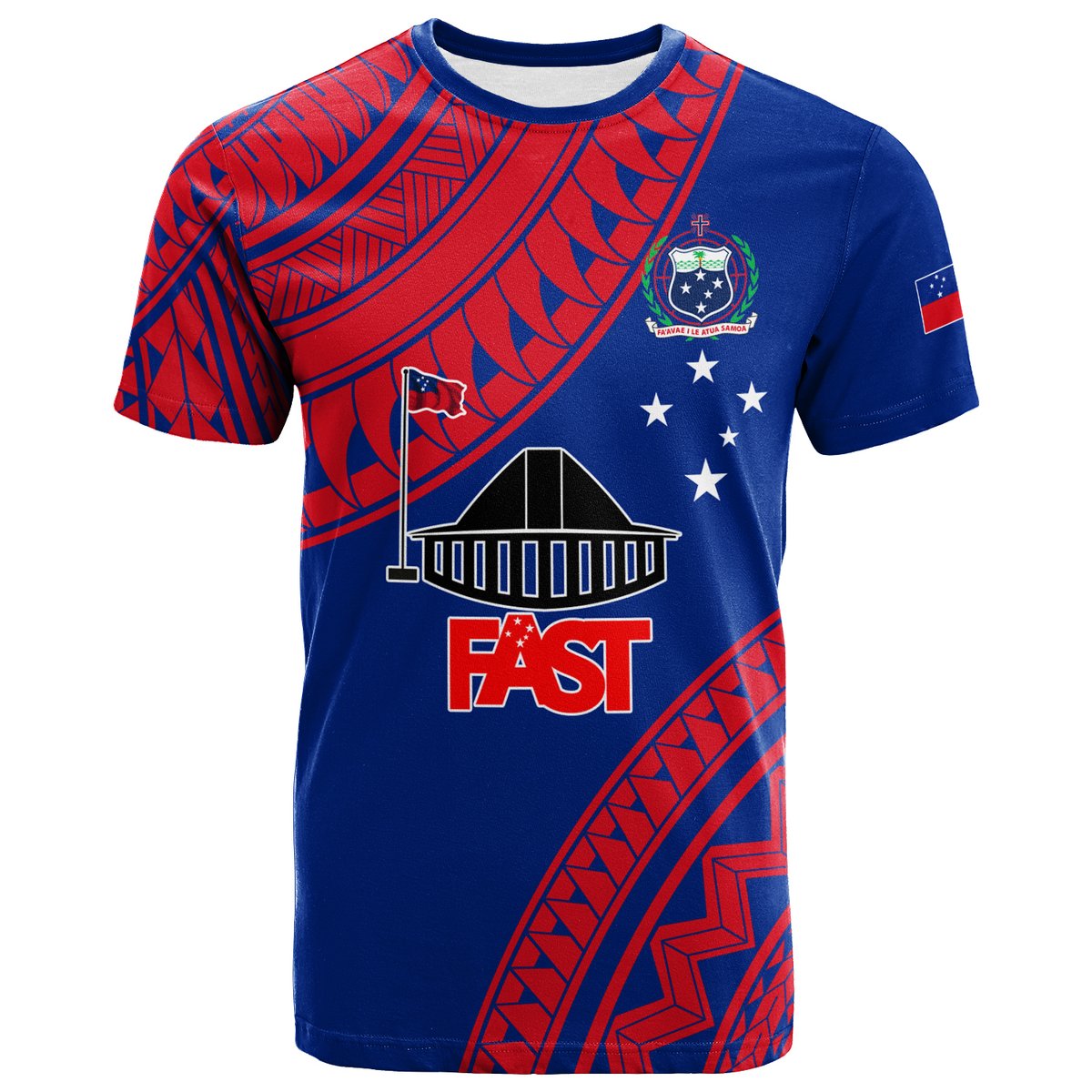 F.A.S.T Samoa T Shirt Samoan Pattern LT12 Adult Blue - Polynesian Pride