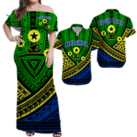 Custom Matching Hawaiian Shirt and Dress Vanuatu Malampa Province Tribal Pattern LT12 Green - Polynesian Pride