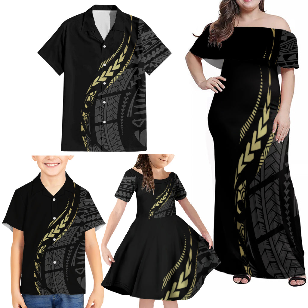 Black Family Matching Outfits Hawaii Polynesian Tribal Off Shoulder Maxi Dress And Shirt Family Set Clothes