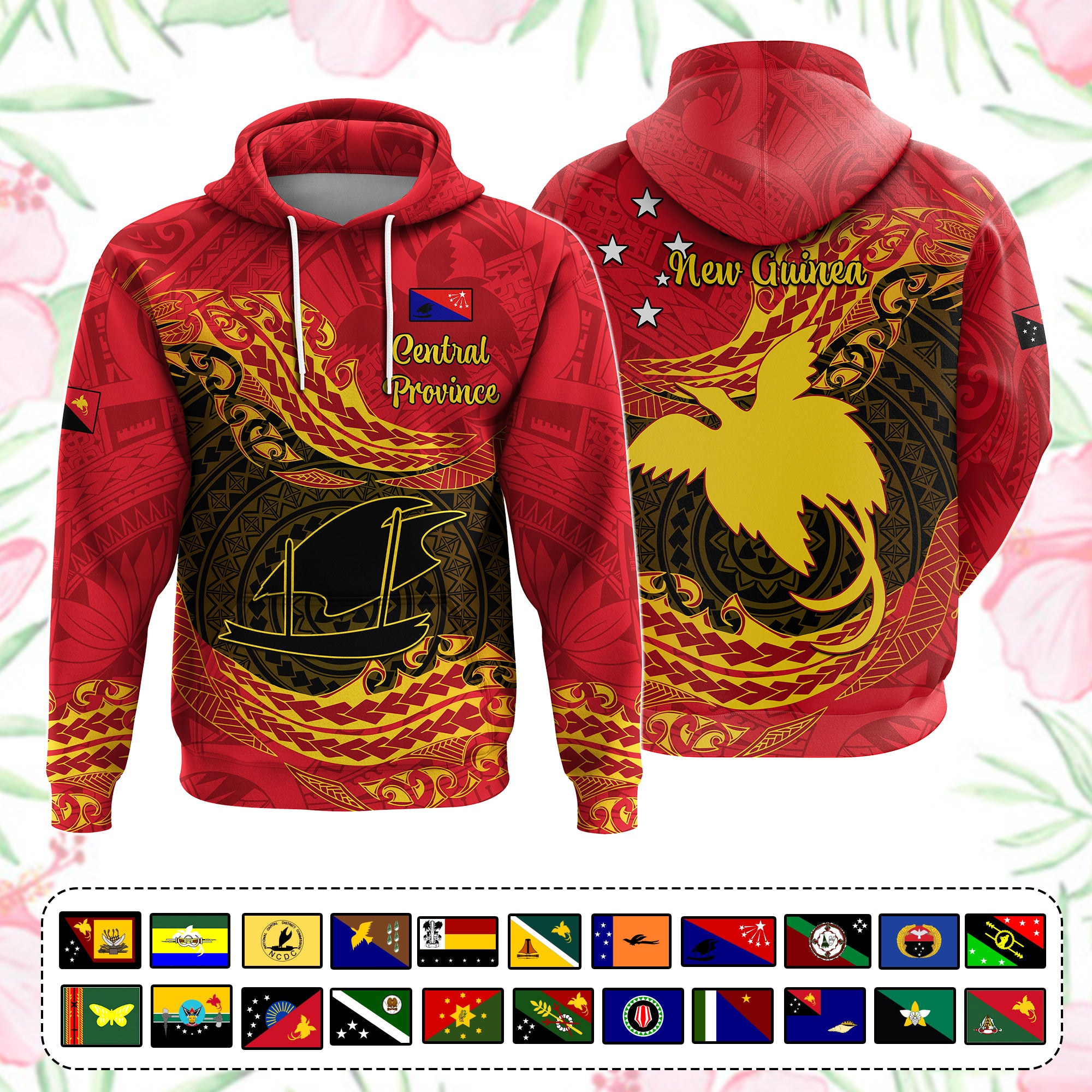 Custom Papua New Guinea Provinces Hoodie Symbol Flag Polynesian Pattern CTM05 Pullover Hoodie - Polynesian Pride