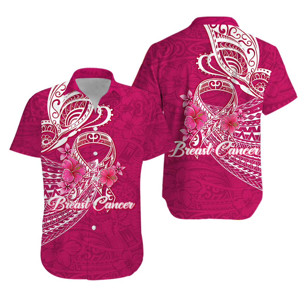 Breast Cancer Pink Ribbon Butterfly Polynesian Pink Version Hawaiian Shirt - LT12 Pink - Polynesian Pride