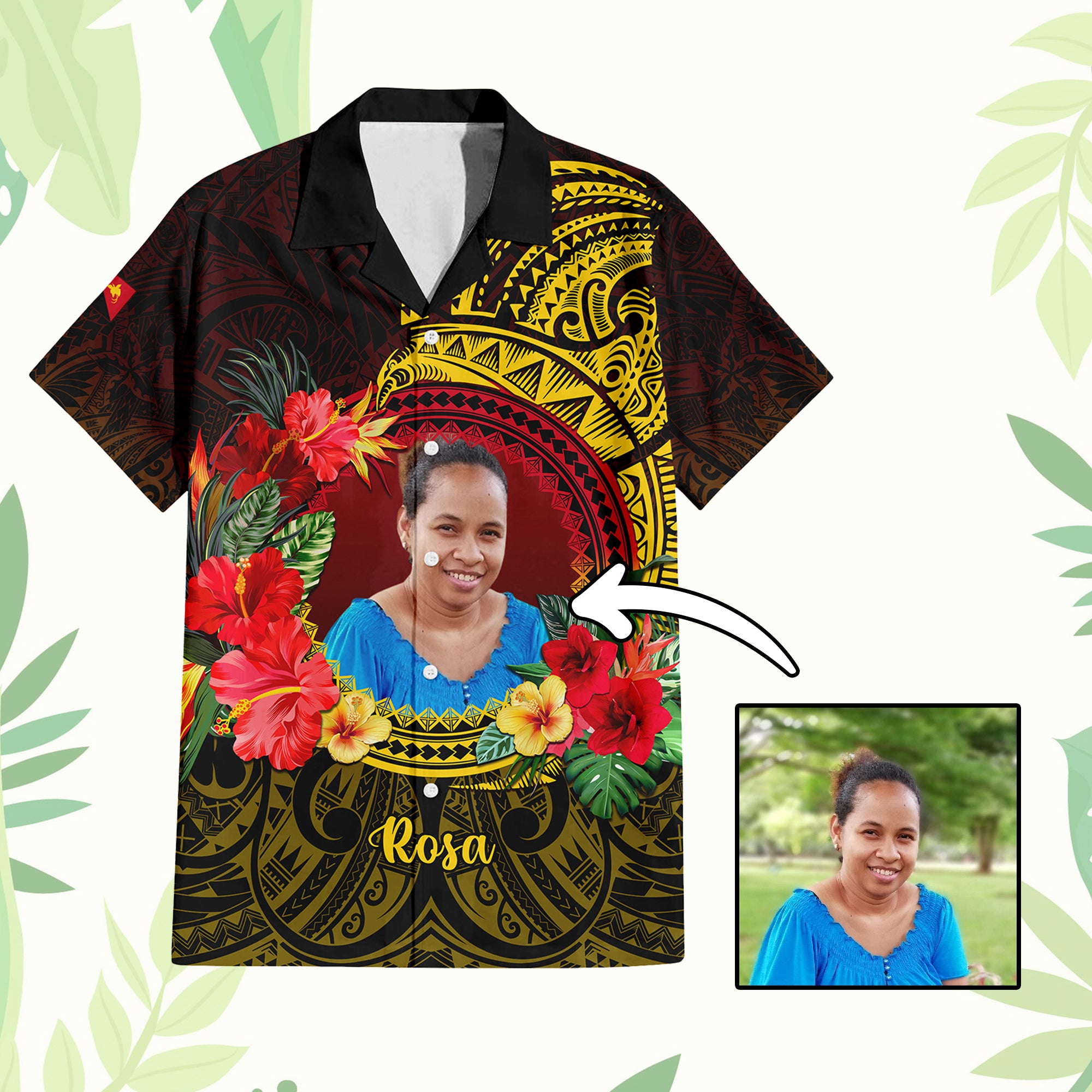 Custom Photo Papua New Guinea Hawaiian Shirt Tropical Flowers Polynesian Pattern CTM05 Unisex - Polynesian Pride