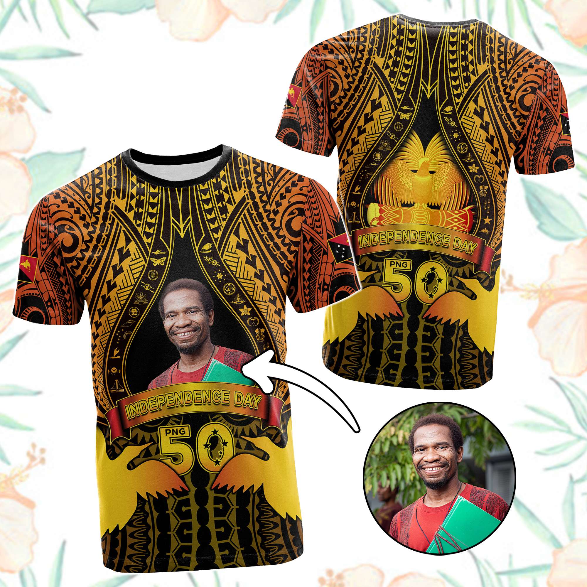 Custom Photo Papua New Guinea Independence Day T Shirt 50th Anniversary - Polynesian Pride