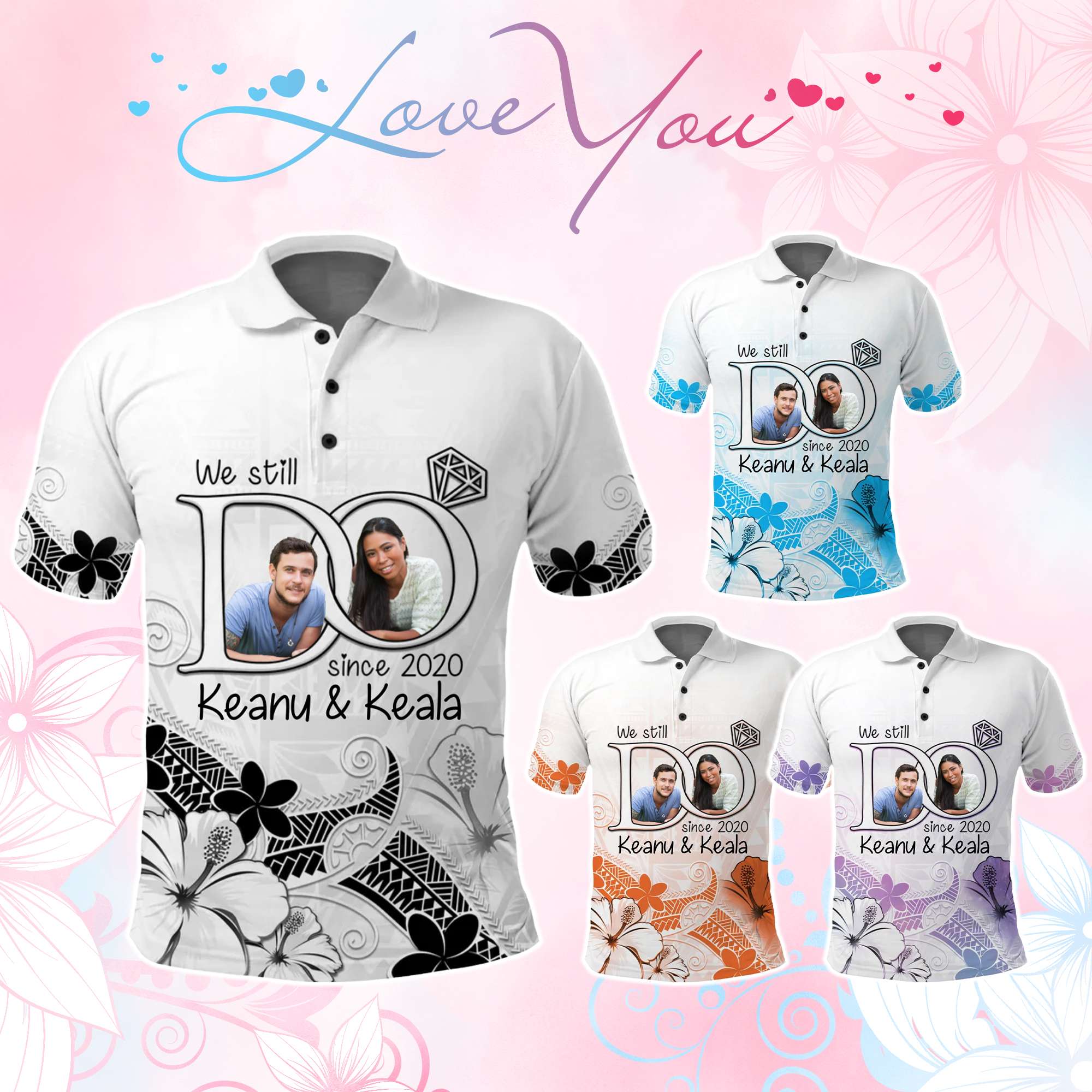 Custom Polynesia Wedding Anniversary Polo Shirt We Still Do Floral Tattoo Pattern CTM05