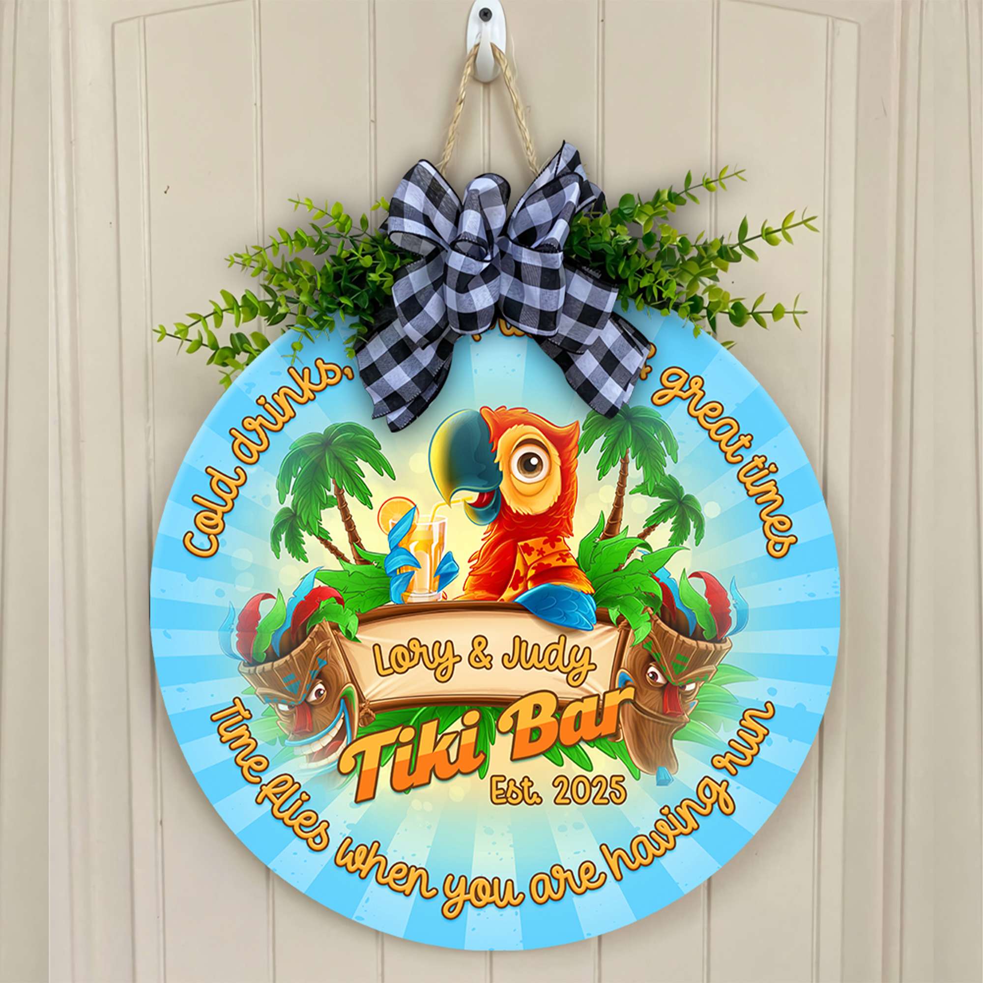 Custom Tiki Bar Round Wooden Sign Tropical Vibe CTM05