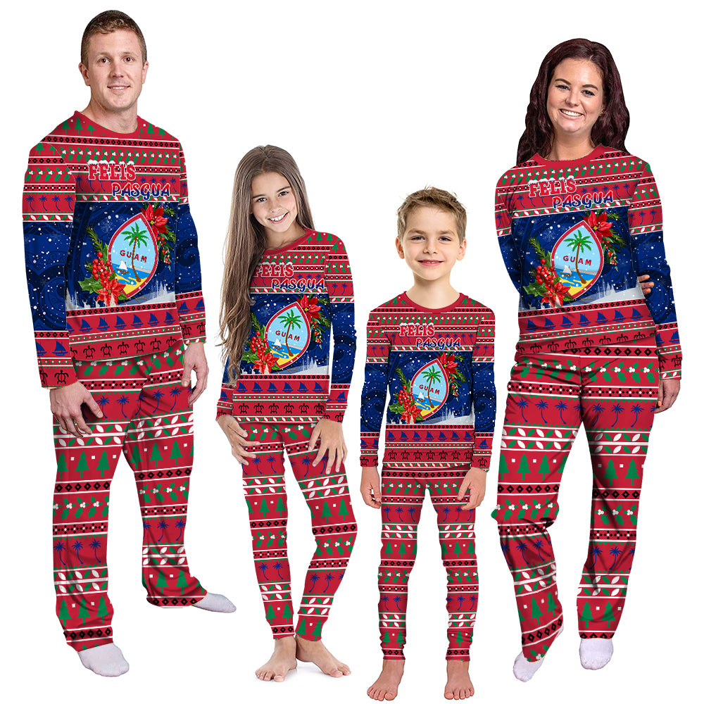 Guam Christmas Pajama Set Guaman Seal Poinsettia Felis Pasgua LT05 - Polynesian Pride