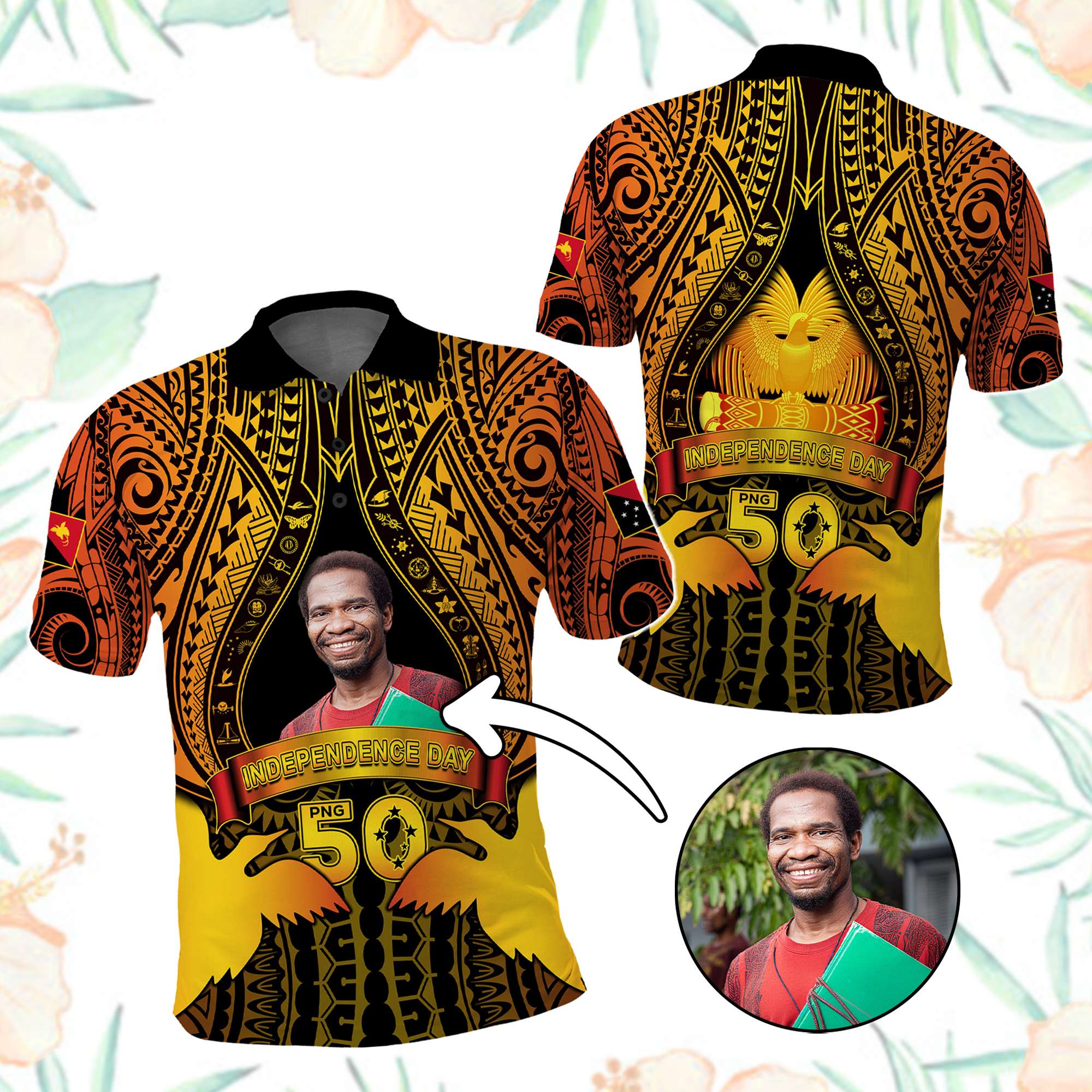 Custom Photo Papua New Guinea Independence Day Polo Shirt 50th Anniversary - Polynesian Pride