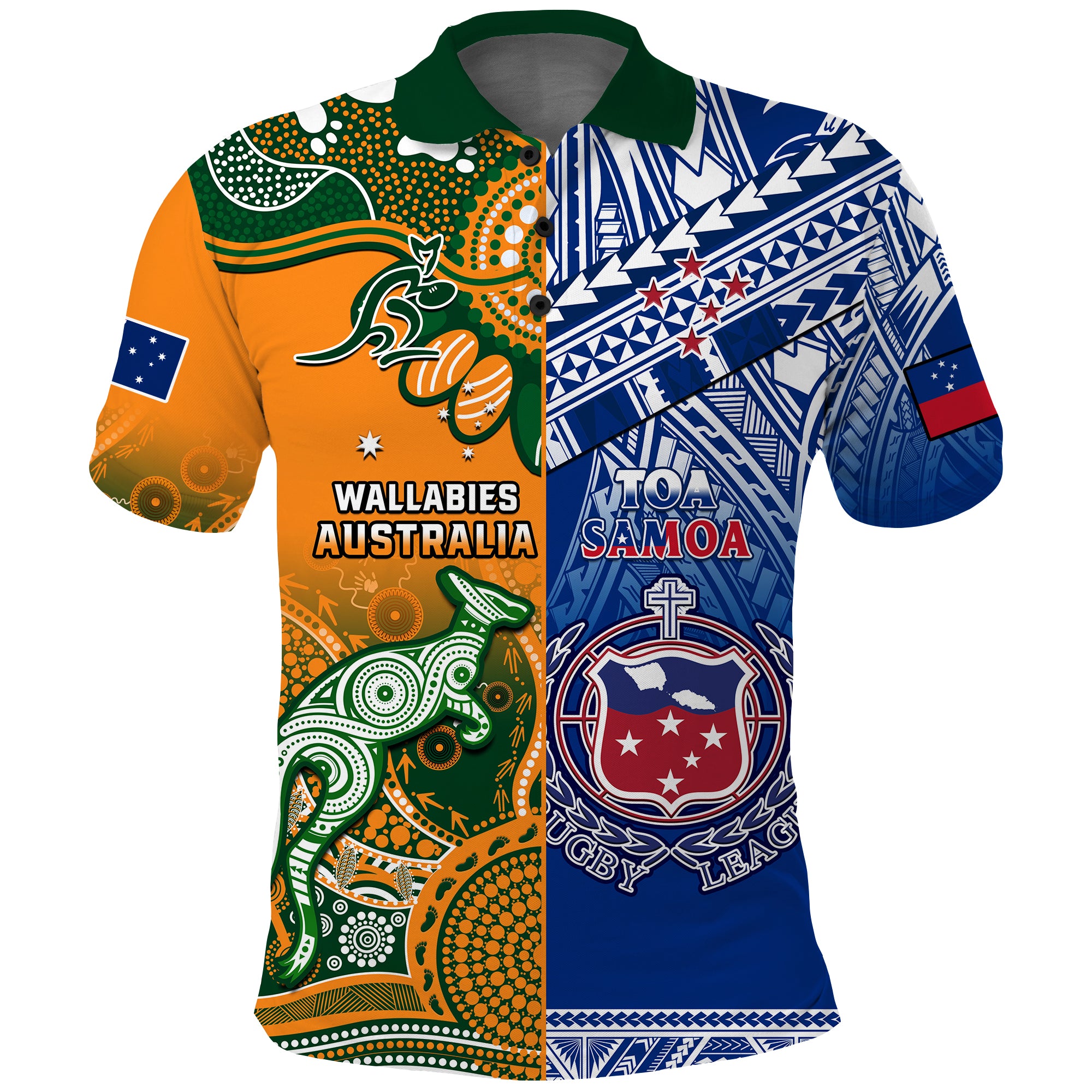 Custom Australia Wallabies and Toa Samoa Rugby Polo Shirt Aboriginal Mix Polynesian LT14 Blue - Polynesian Pride