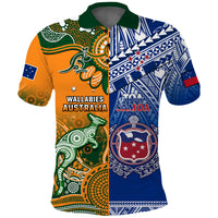 Custom Australia Wallabies and Toa Samoa Rugby Polo Shirt Aboriginal Mix Polynesian LT14 Blue - Polynesian Pride