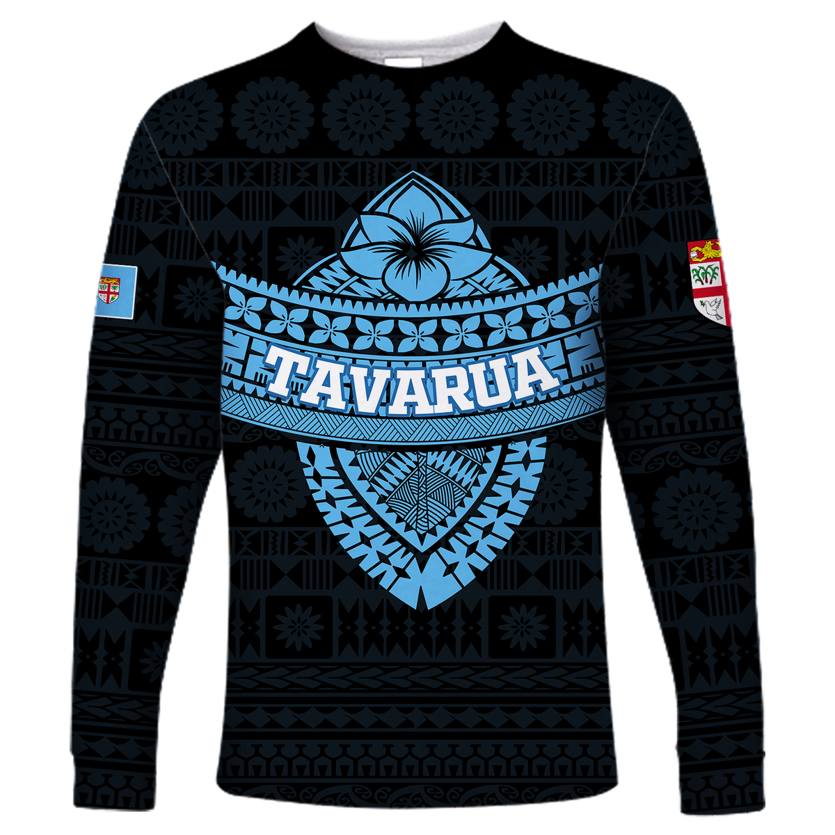 (Custom Personalised) Tavarua Fiji Tapa Tribal Long Sleeve Shirt - LT12 Unisex Blue - Polynesian Pride