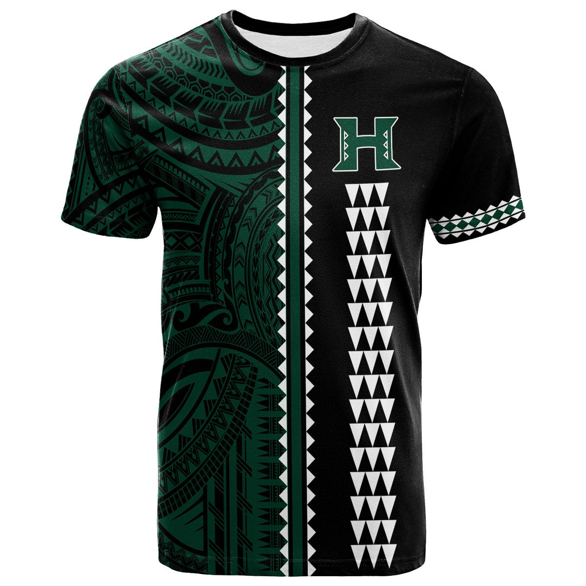 Hawaii Kakau Warrior Football T Shirt LT12 Green - Polynesian Pride