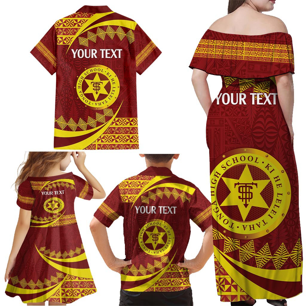 Personalised Tonga High School Family Matching Off Shoulder Maxi Dress and Hawaiian Shirt Happy 77 Years Anniversary LT14