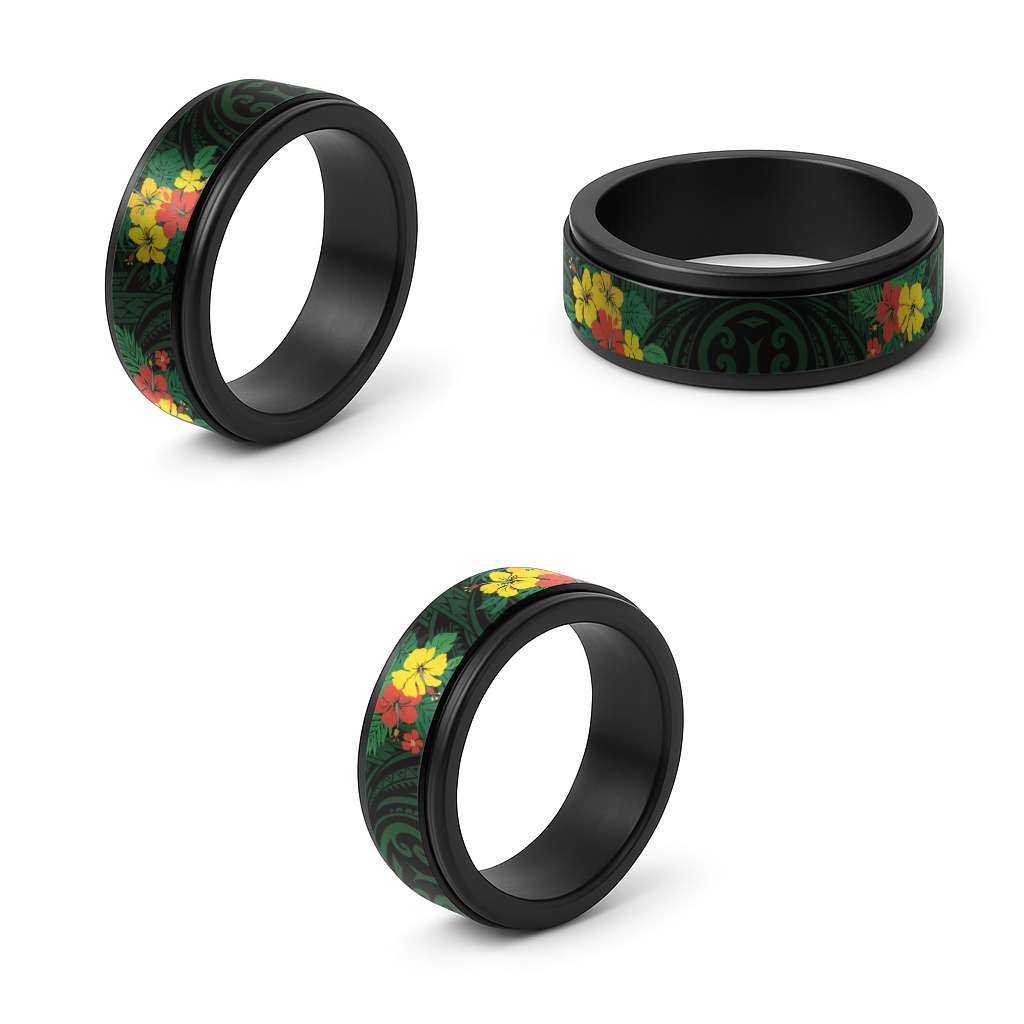 Polynesian American Samoa Spinner Ring Hibiscus Flowers LT9