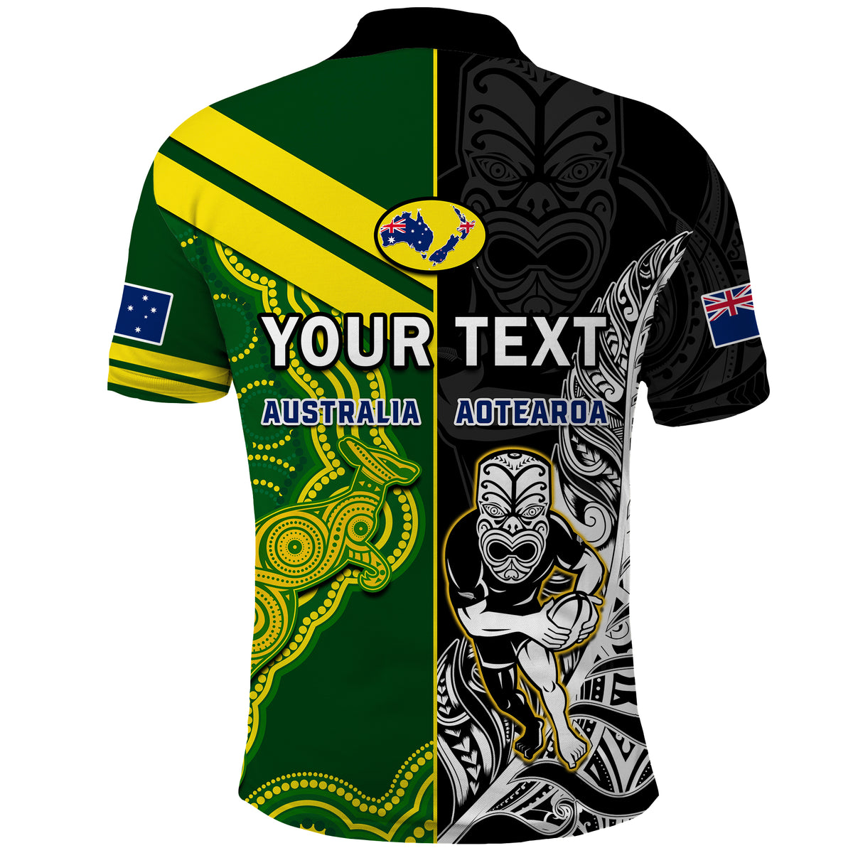 Custom Australia Kangaroos and All Black Rugby Polo Shirt Aboriginal Mix NZ Maori Fern LT14 - Polynesian Pride