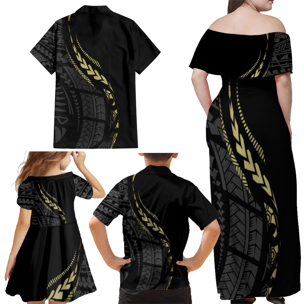 Black Family Matching Outfits Hawaii Polynesian Tribal Off Shoulder Maxi Dress And Shirt Family Set Clothes