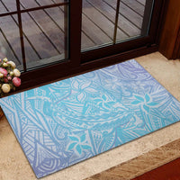 Baby Blue Gradient Polynesia Rubber Doormat Hawaiian Tribal Hammerhead Shark Tattoo LT14