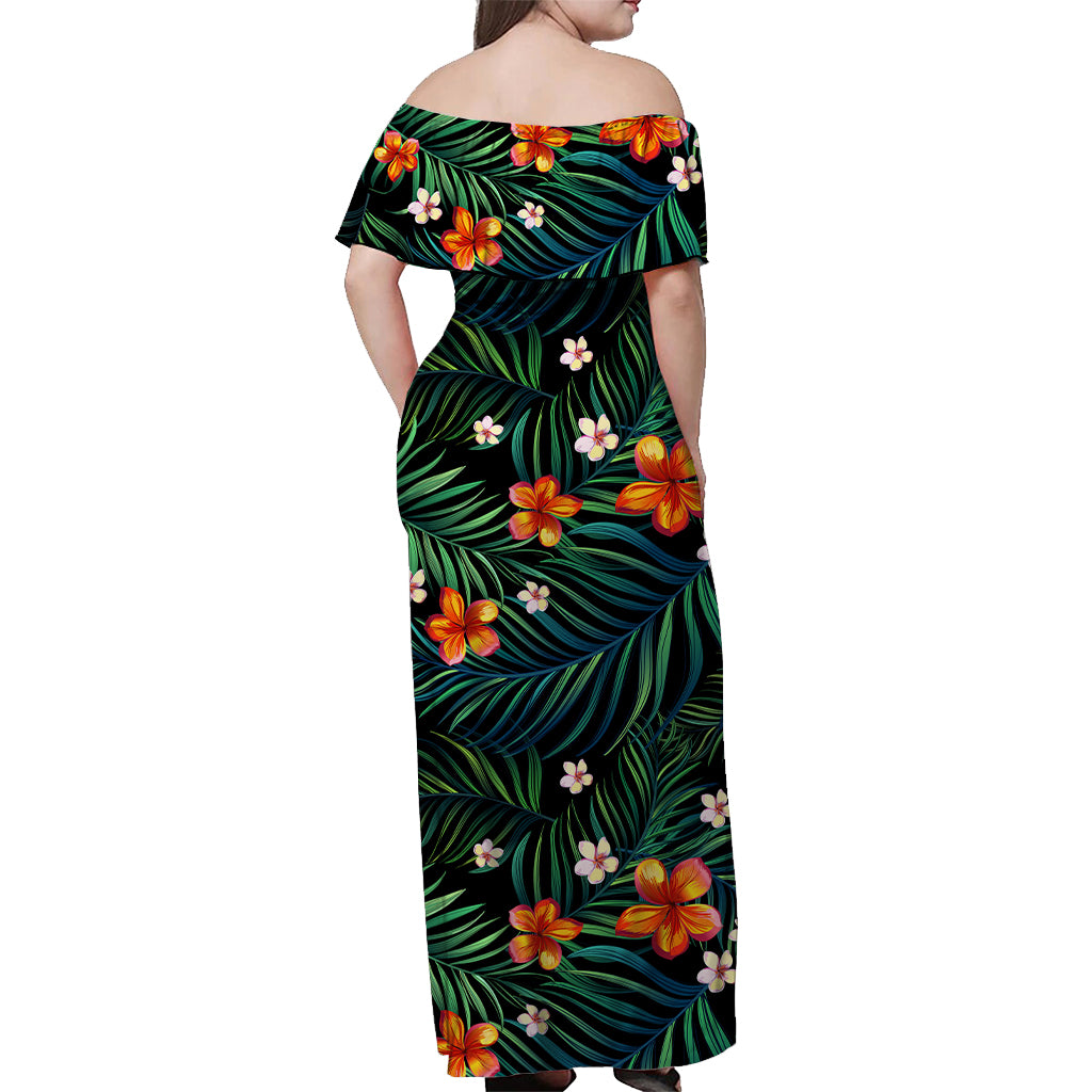 Polynesian Pride Off Shoulder Long Dress Hawaii Tropical Flowers LT14