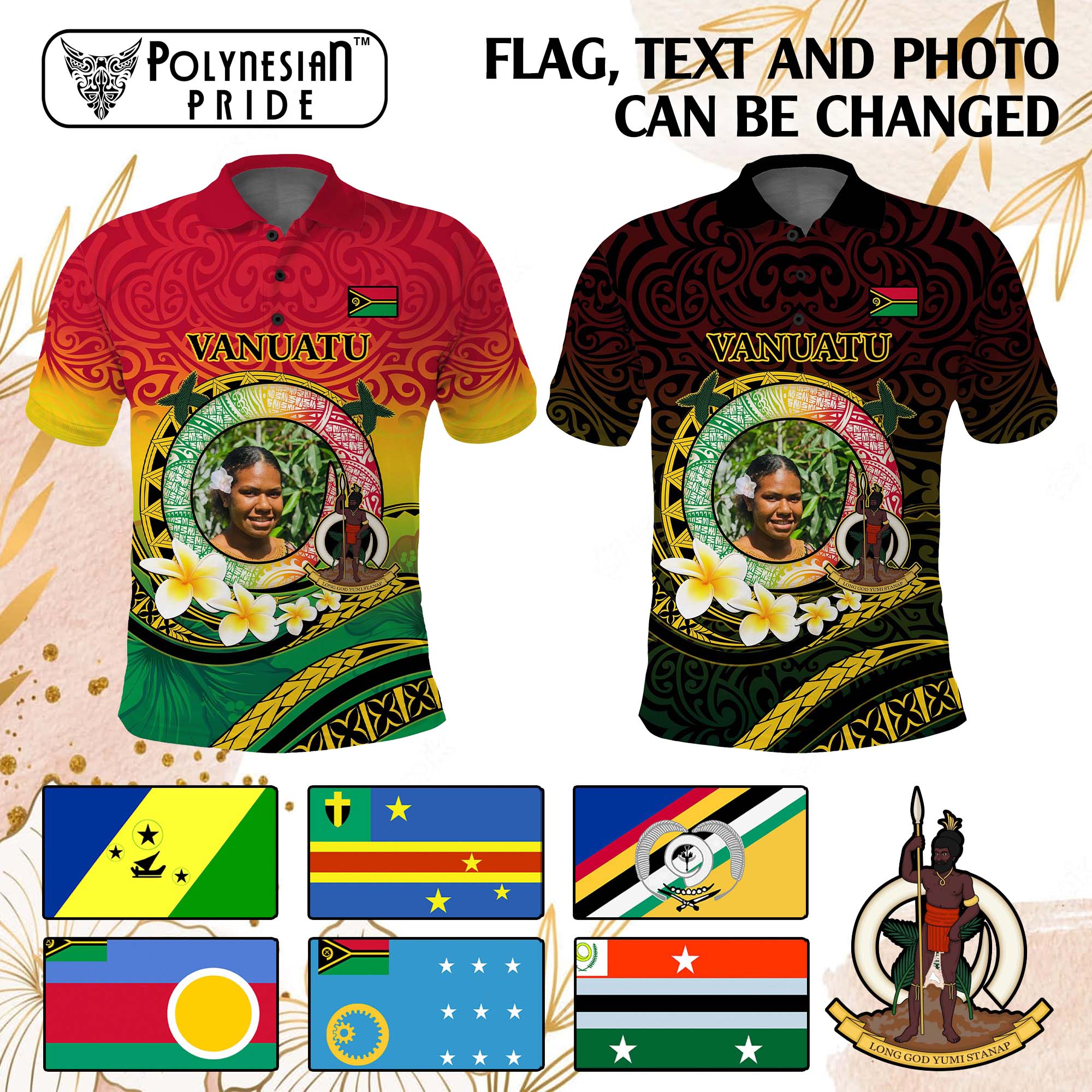 Custom Photo Vanuatu Provinces Polo Shirt Coat Of Arms Mix Flag CTM14