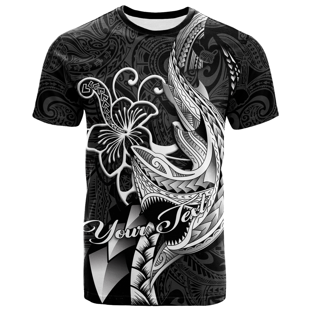 (Custom Personalised) Polynesian Shark Tattoo Hawaii Tribal T-Shirt Kid - LT12 Youth XL Size14 - Polynesian Pride