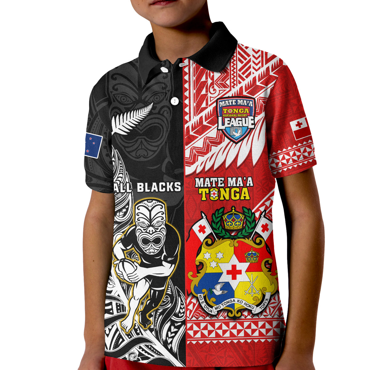 Custom Mate Maa Tonga and All Black Rugby Polo Shirt Polynesian Mix NZ Maori Fern LT14 - Polynesian Pride