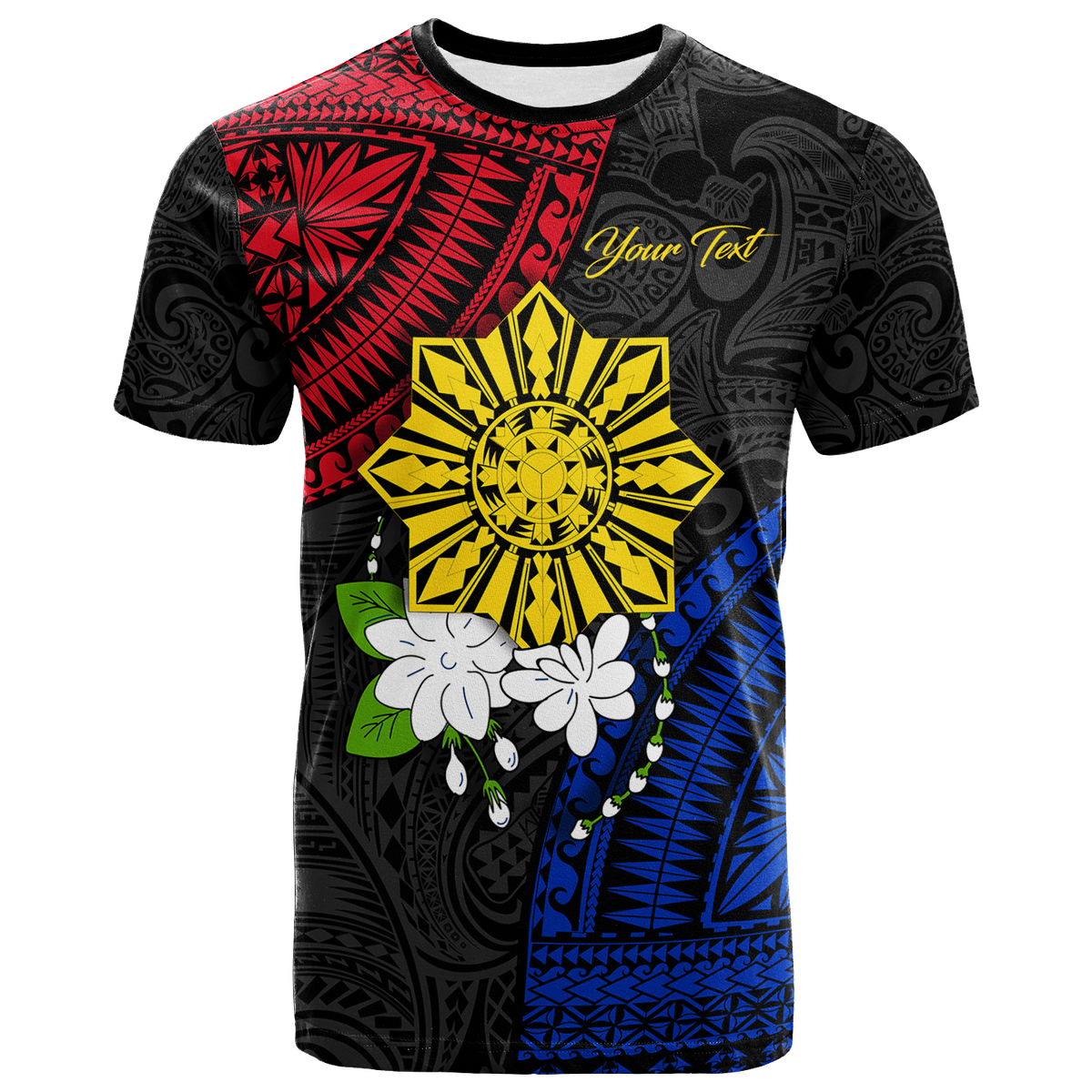 Custom Philippines Sampaguita Filipino Sun T Shirt LT12 Unisex Black - Polynesian Pride