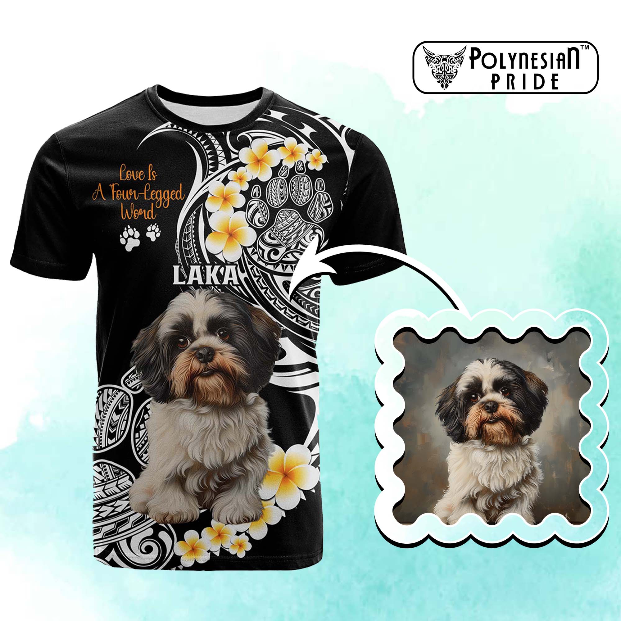 Custom Photo Happy International Dog Day T Shirt Tropical Flowers With Polynesian Pattern CTM14