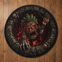 3D Illusion Hawaii Halloween Tiki Zombie Round Carpet