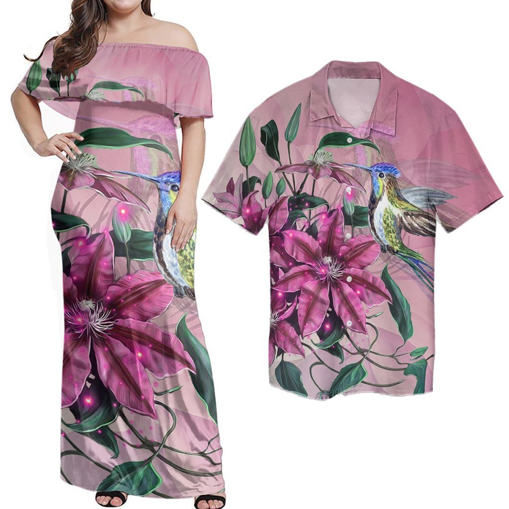 Clematis Humming Bird Matching Dress and Hawaiian Shirt Hawaii RLT14 No Dress - Polynesian Pride
