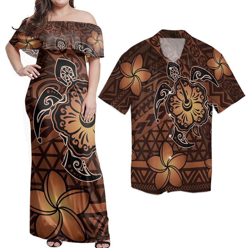 Polynesian Couple Outfits Matching Dress and Hawaiian Shirt Hawaii Mix Polynesian Turtle Plumeria Nick Style Orange RLT14 No Dress - Polynesian Pride