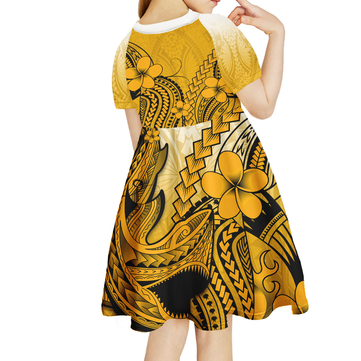 Gold Hawaii Family Matching Outfits Mermaid Dress And Hawaiian Shirt Polynesian Shark Tattoo LT14