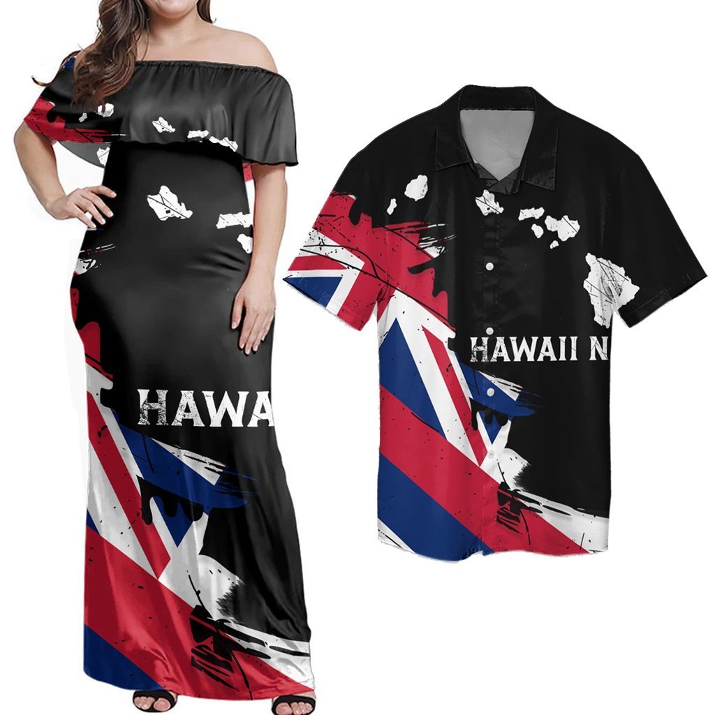 Matching Dress and Hawaiian Shirt Hawaii Flag Hawaii Map Nei Polynesian Classic Style RLT14 No Dress - Polynesian Pride