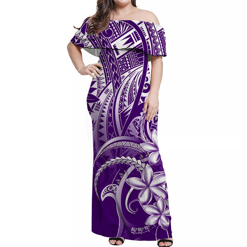 Polynesian Pride Off Shoulder Long Dress Polynesia Tribal Royal Purple LT14 Women Purple - Polynesian Pride