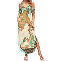 Hawaii Family Matching Outfits Polynesian Pride Summer Maxi Dress And Shirt Polynesian Shark Sea Turtle Dreamy LT14 - Polynesian Pride