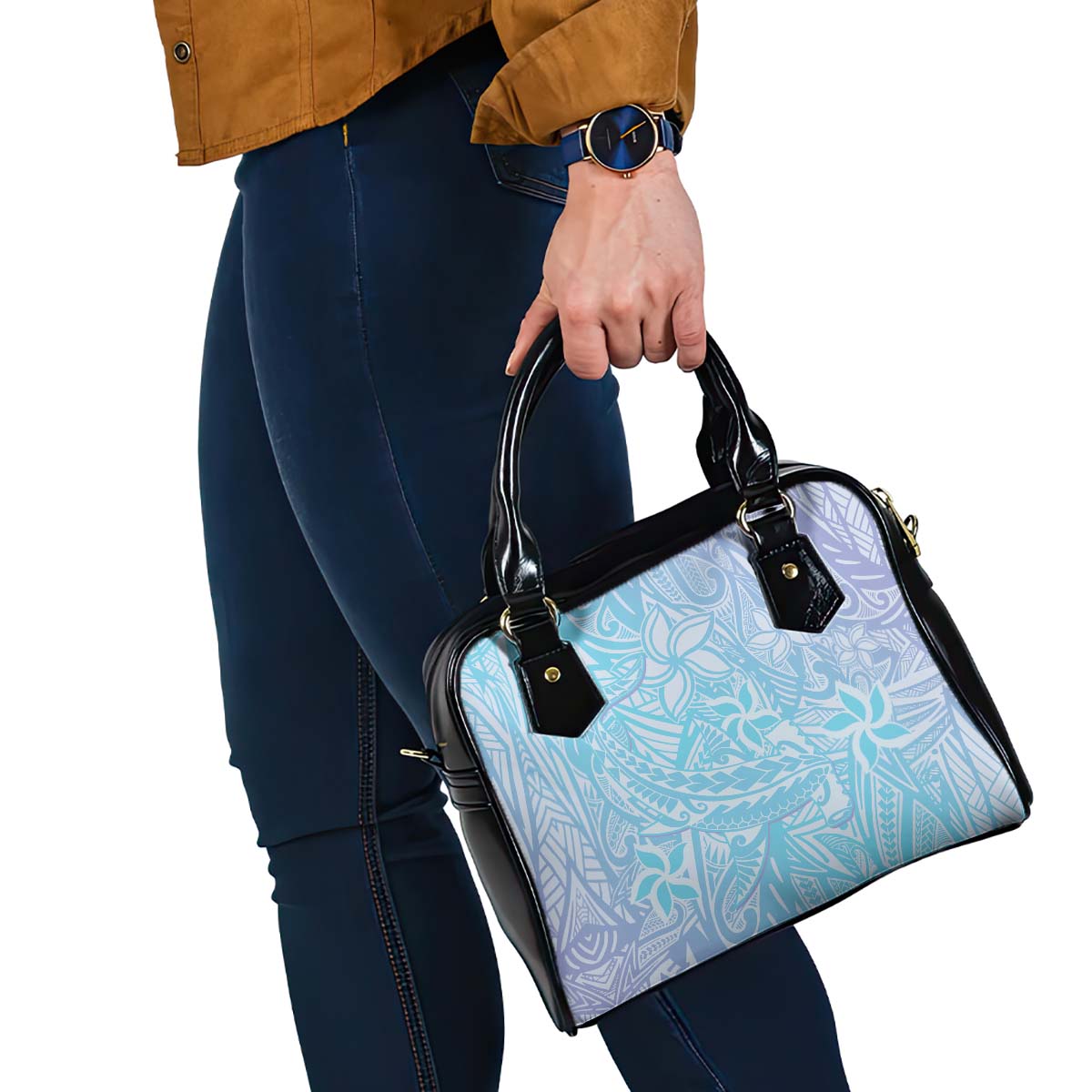 Baby Blue Gradient Polynesia Shoulder Handbag Hawaiian Tribal Hammerhead Shark Tattoo LT14 - Polynesian Pride