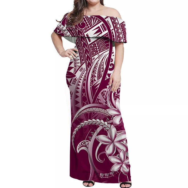 Polynesian Pride Off Shoulder Long Dress Polynesia Tribal Royal Pink LT14 Women Pink - Polynesian Pride