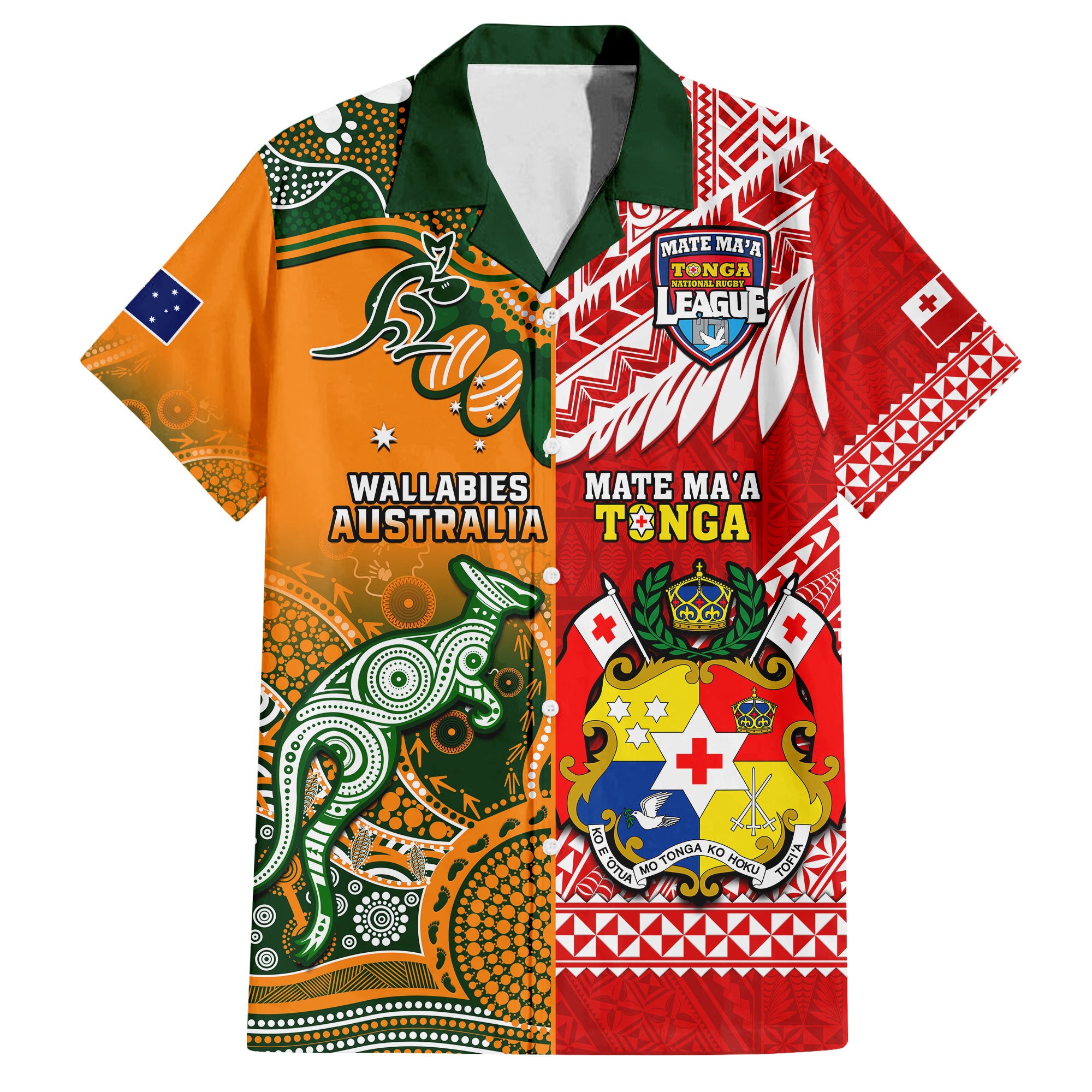 (Custom Personalised) Mate Maa Tonga And Wallabies Rugby Hawaiian Shirt Polynesian Mix Aboriginal LT14 Red - Polynesian Pride