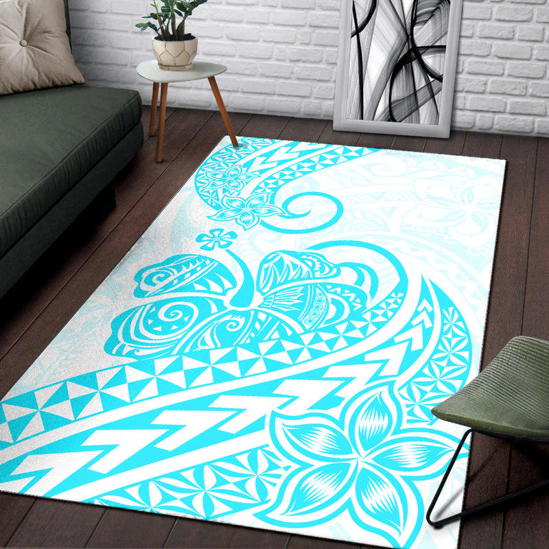 Polynesian Tribal Tattoo Retro Area Rug Aqua Screen Color LT9 Aqua - Polynesian Pride