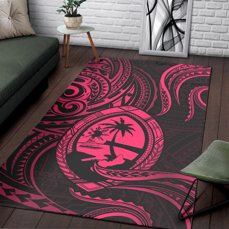 Polynesian Pride Guam With Polynesian Tribal Tattoo and Coat of Arms Area Rug Pink Version LT9 Pink - Polynesian Pride