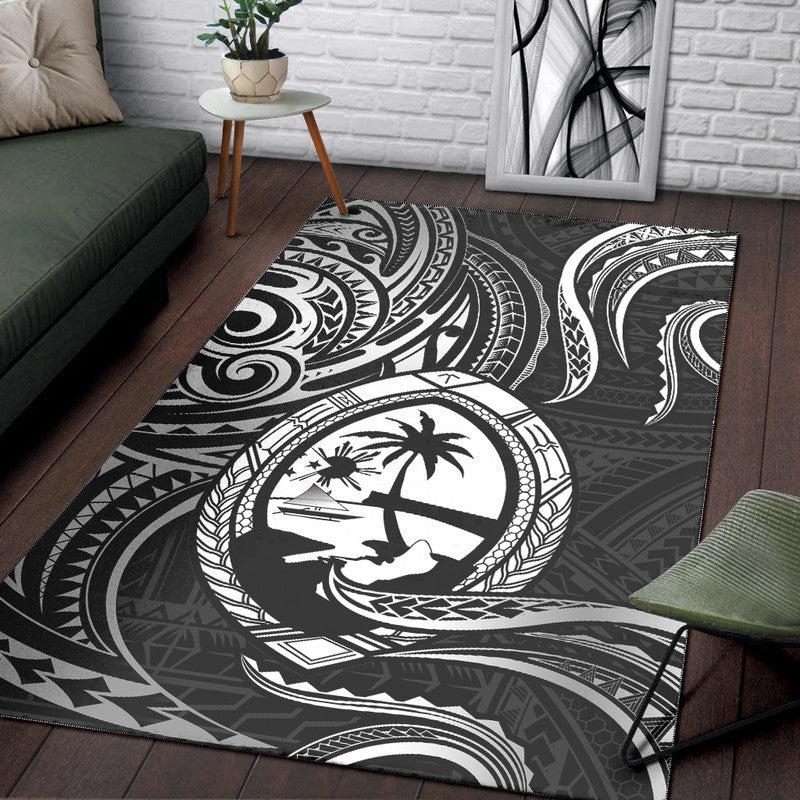 Polynesian Pride Guam With Polynesian Tribal Tattoo and Coat of Arms Area Rug Black Version LT9 Black - Polynesian Pride