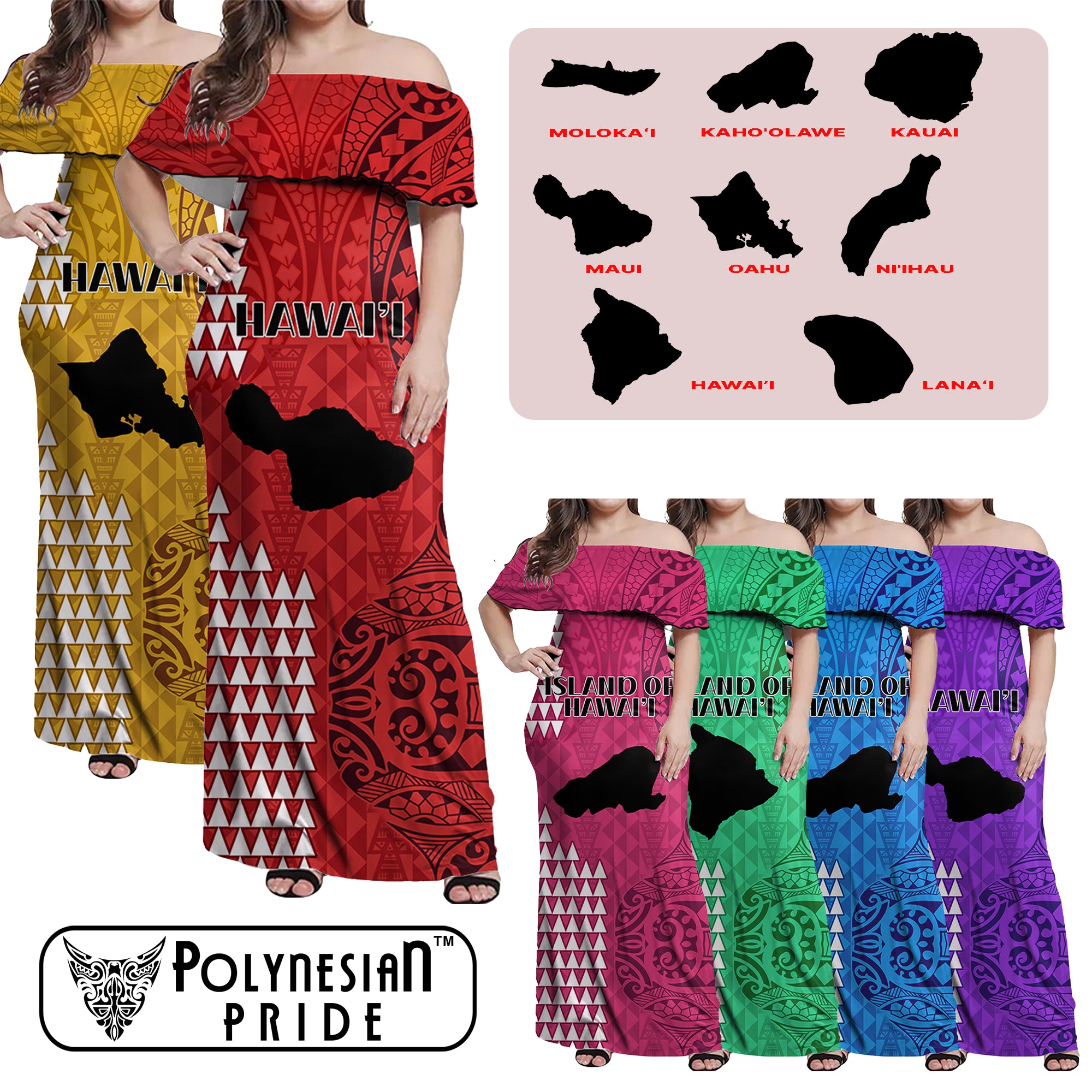 Custom Island of Hawaii Off Women Maxi Dress Kakau Mixed Polynesian Tribal CTM09 - Polynesian Pride