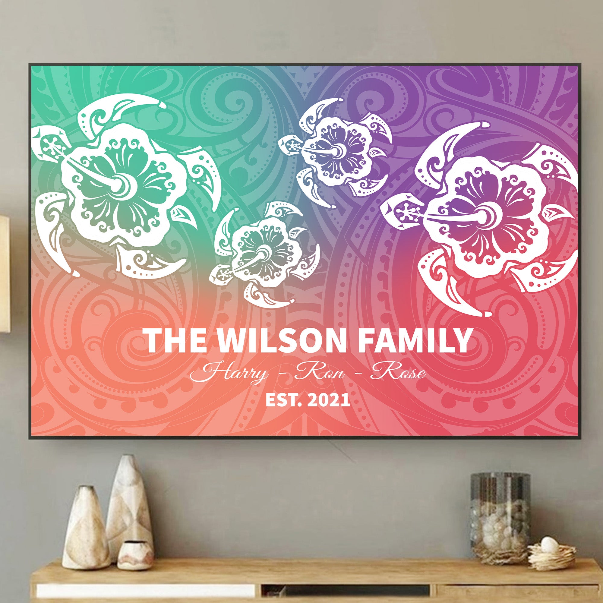 Custom Polynesian Turtle Family Retro Canvas Together Forever Hibiscus Flower CTM09 - Polynesian Pride