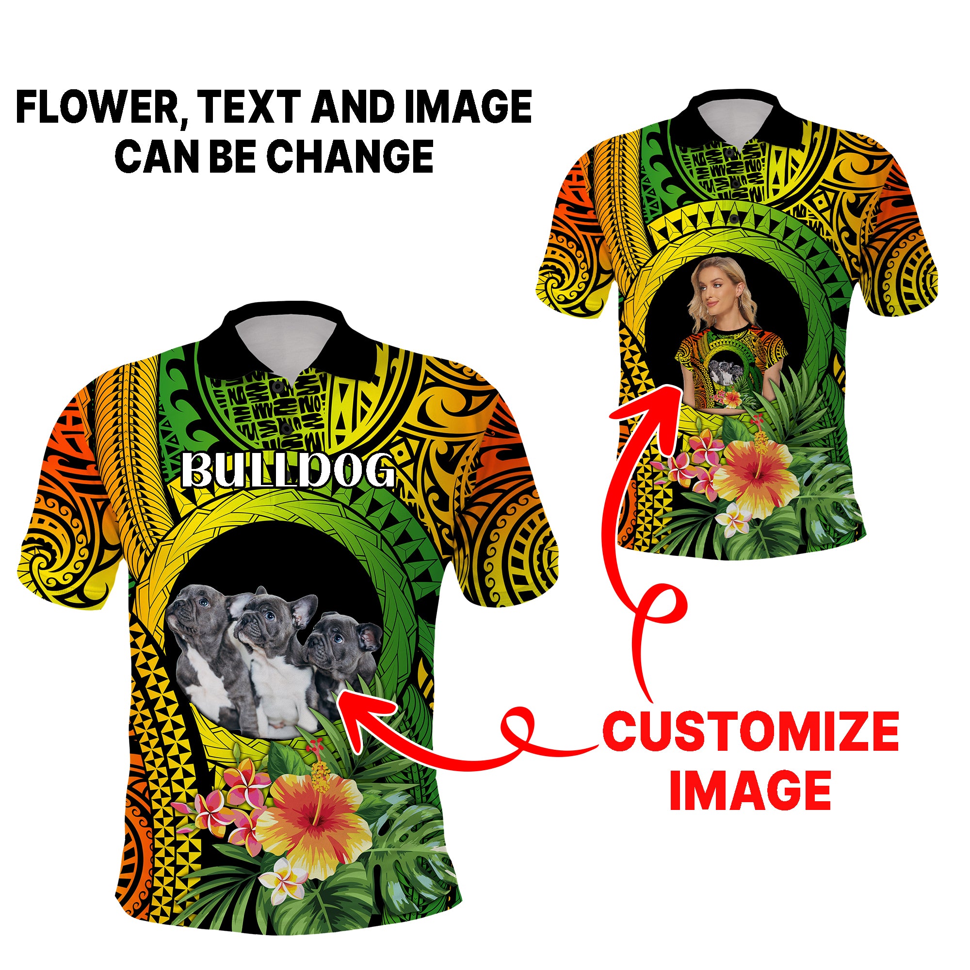 Custom Photo Polynesian Tribal Polo Shirt with Tropical Flower CTM09 - Polynesian Pride