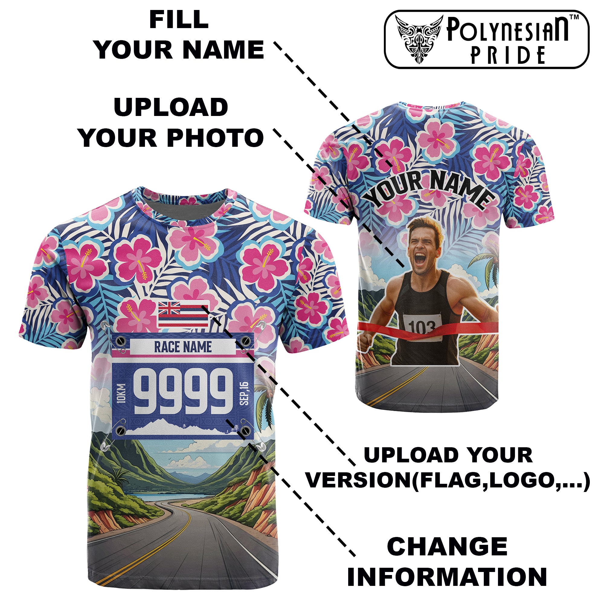Custom Race Bib and Photo Marathon Nature and Tropical Style T Shirt