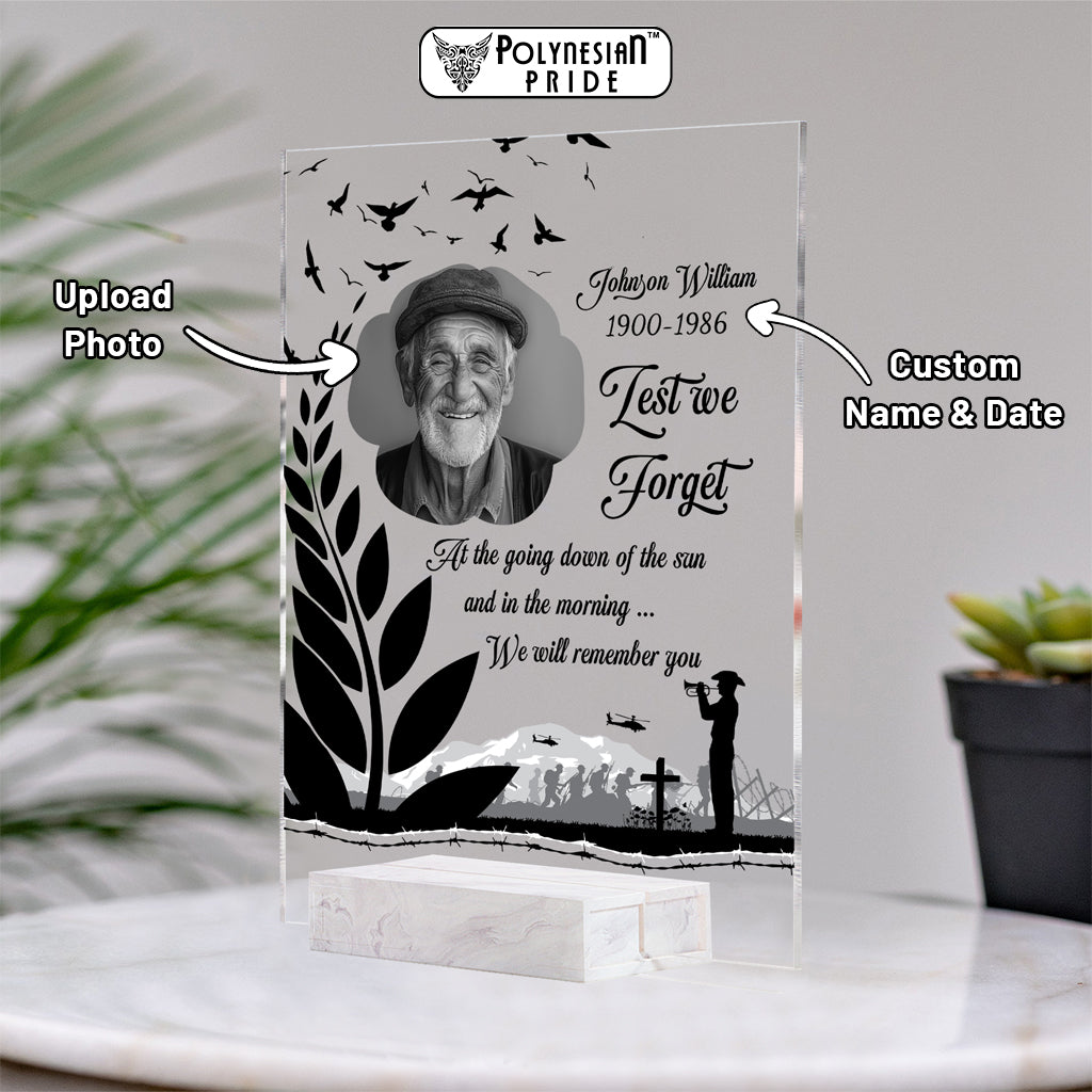 Custom Photo New Zealand ANZAC Day Memorial Acrylic Plaque Lest We Forget CTM05 - Polynesian Pride