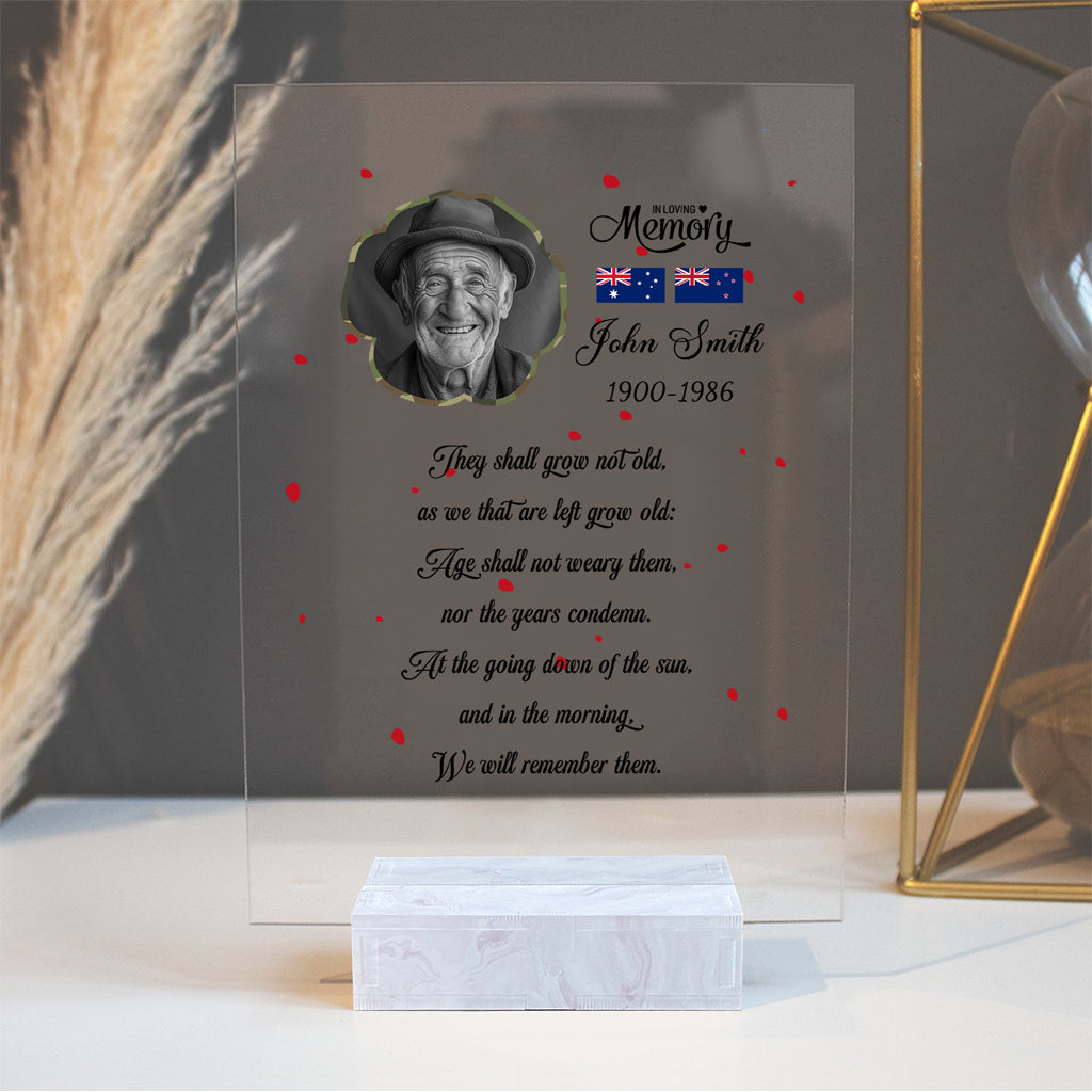 Custom Photo Australia And New Zealand ANZAC Day Memorial Acrylic Plaque We Will Remember You CTM05 Acrylic Table Sign Multicolor - Polynesian Pride