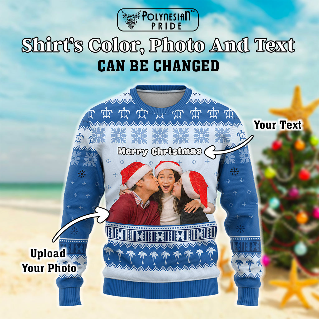 Custom Photo Hawaii Christmas Knitted Sweatshirt Mele Kalikimaka