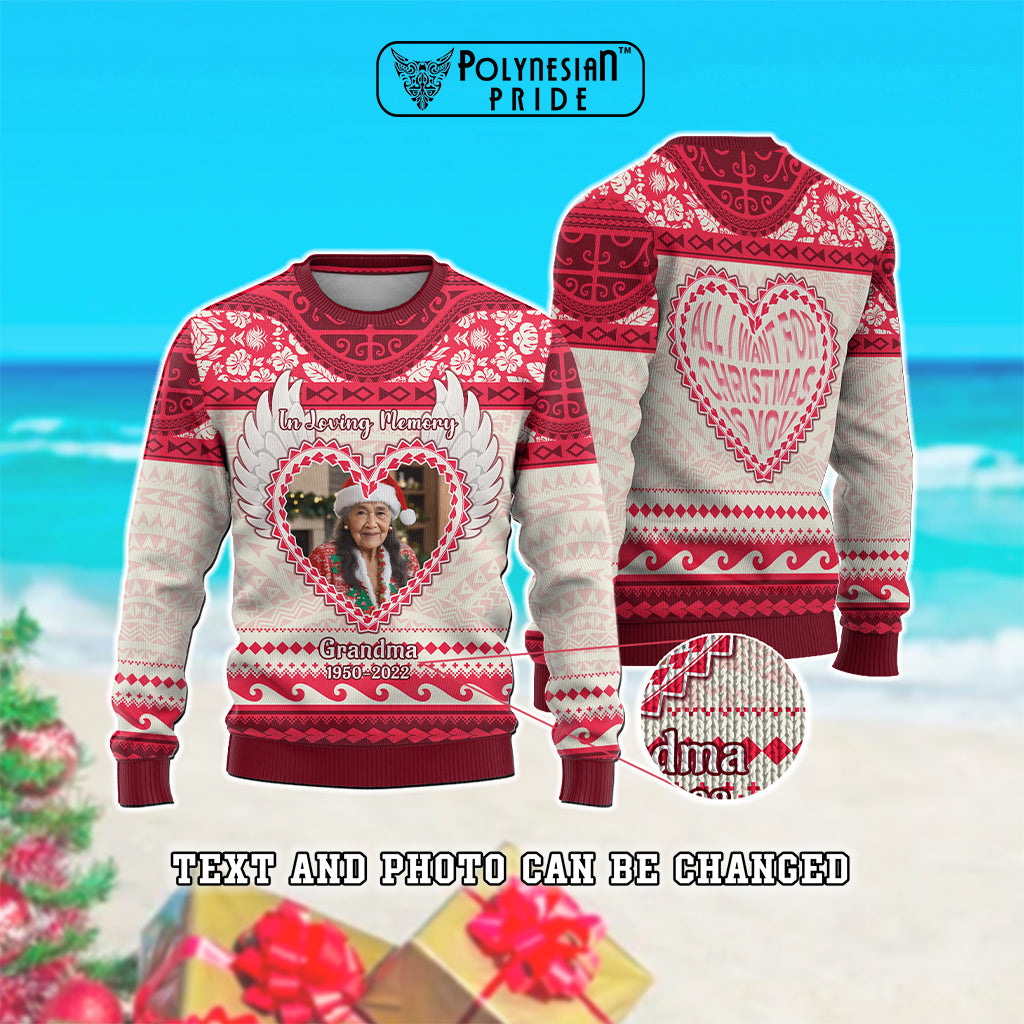 Custom Photo Polynesian Knitted Sweatshirt Memorial All I Want For Xmas Is You