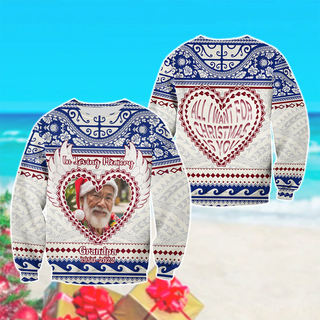 Custom Photo Polynesian Sweatshirt Memorial All I Want For Xmas Is You