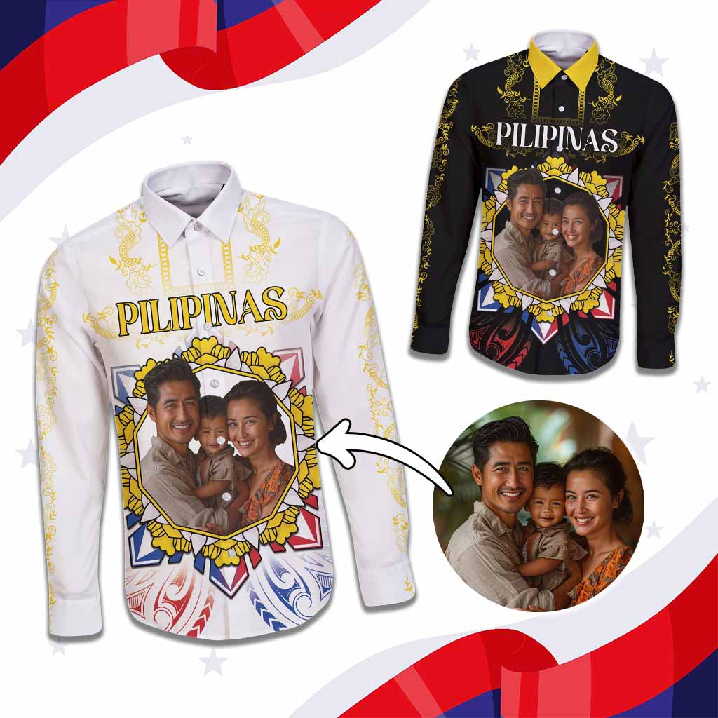 Custom Photo Philippines Independence Day Long Sleeve Button Shirt Maligayang Araw ng Kalayaan Barong Patterns