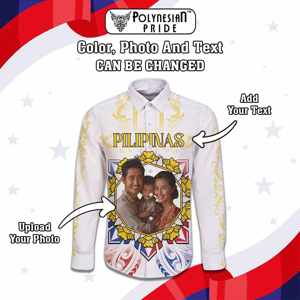 Custom Photo Philippines Independence Day Long Sleeve Button Shirt Maligayang Araw ng Kalayaan Barong Patterns